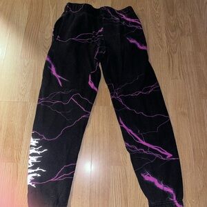 Kids Black Joggers with Purple Lightning Print